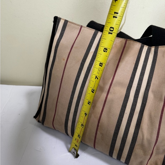 Burberry Vintage Striped Canvas Toto Bag Satchel Handbag Nova Check Cotton Tan - Picture 13 of 16